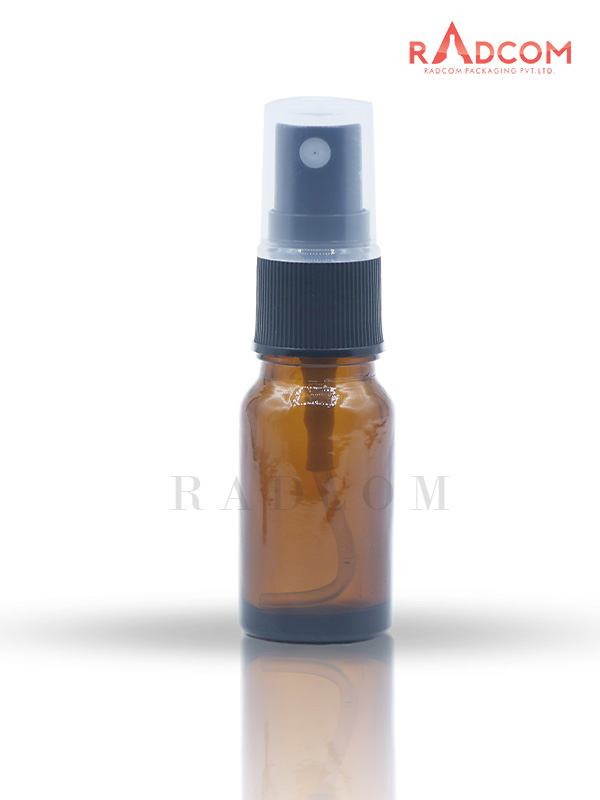 10ML Amber Glass Bottle With 18mm Black Mist Spray